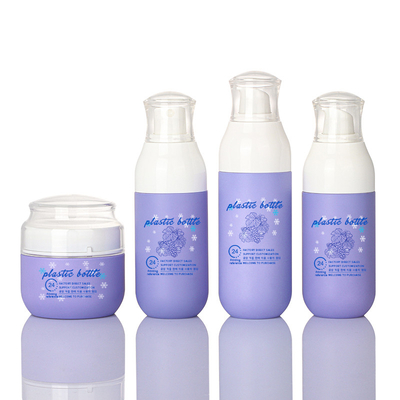 Set di bottiglie e barattoli per imballaggio cosmetico in plastica spray per la cura dei capelli viola personalizzato vuoto