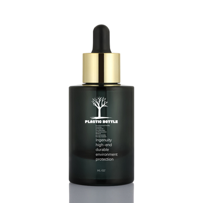 Flacone per siero cosmetico personalizzato Flacone contagocce a spalla piatta smerigliato oro nero