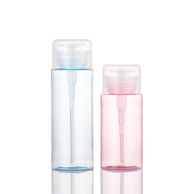 Struccante rosa Imballaggio cosmetico Bottiglia vuota Smalto per unghie blu Pompa per pressa Dispenser rotondo Tappo ribaltabile
