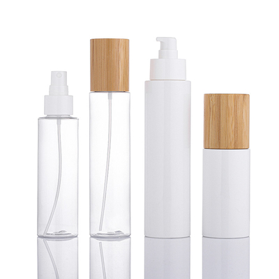 Bottiglie d'imballaggio cosmetiche di plastica dello sciampo dell'ANIMALE DOMESTICO amichevole di Eco con il coperchio di bambù della pompa