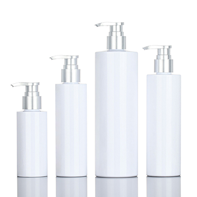 Bottiglia d'imballaggio di Skincare della doccia dell'ANIMALE DOMESTICO del gel 200ml 500ml del siero del balsamo della pompa di plastica superiore d'argento rotonda bianca dello sciampo