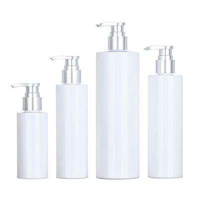 Bottiglia d'imballaggio di Skincare della doccia dell'ANIMALE DOMESTICO del gel 200ml 500ml del siero del balsamo della pompa di plastica superiore d'argento rotonda bianca dello sciampo