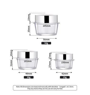 Vaso cosmetico vuoto di plastica del barattolo della crema di fronte del burro del corpo del doppio strato acrilico all'ingrosso di 15g 30g 50g con il labbro
