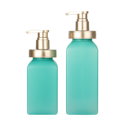Bottiglia d'imballaggio dello sciampo di 500ml 750ml Matte Light Green Square Body del lavaggio del salone senz'aria di lusso del sapone con la pompa dell'oro