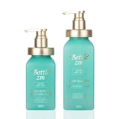 Bottiglia d'imballaggio dello sciampo di 500ml 750ml Matte Light Green Square Body del lavaggio del salone senz'aria di lusso del sapone con la pompa dell'oro